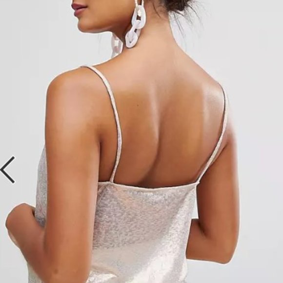 NWOT Miss Selfridge sheer/see through metallic champagne cami top size 6 - Picture 2 of 11
